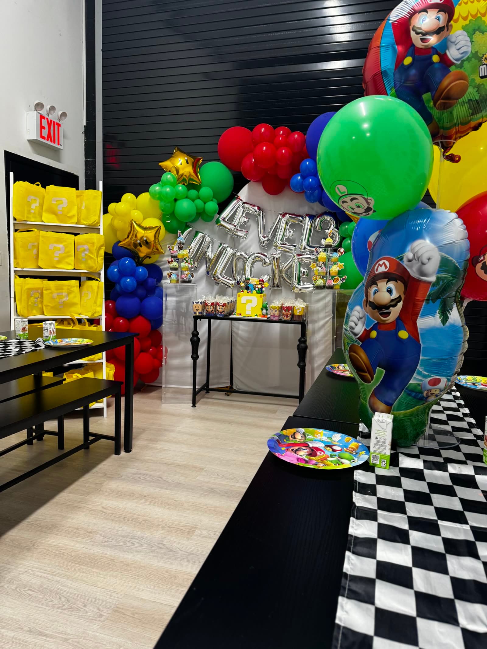 A Super Mario themed birthday setup
