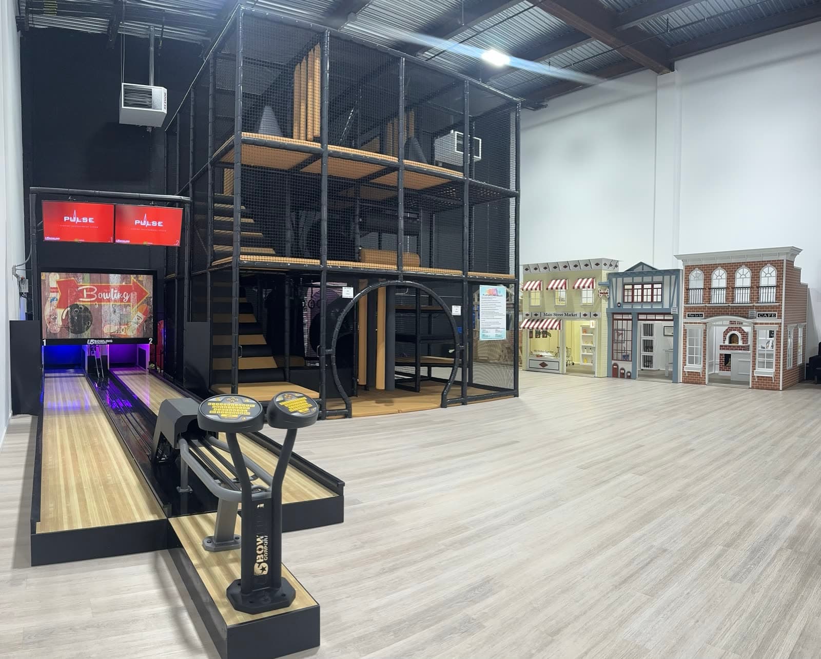 Play La La's indoor space with bowling lanes and climbing gym